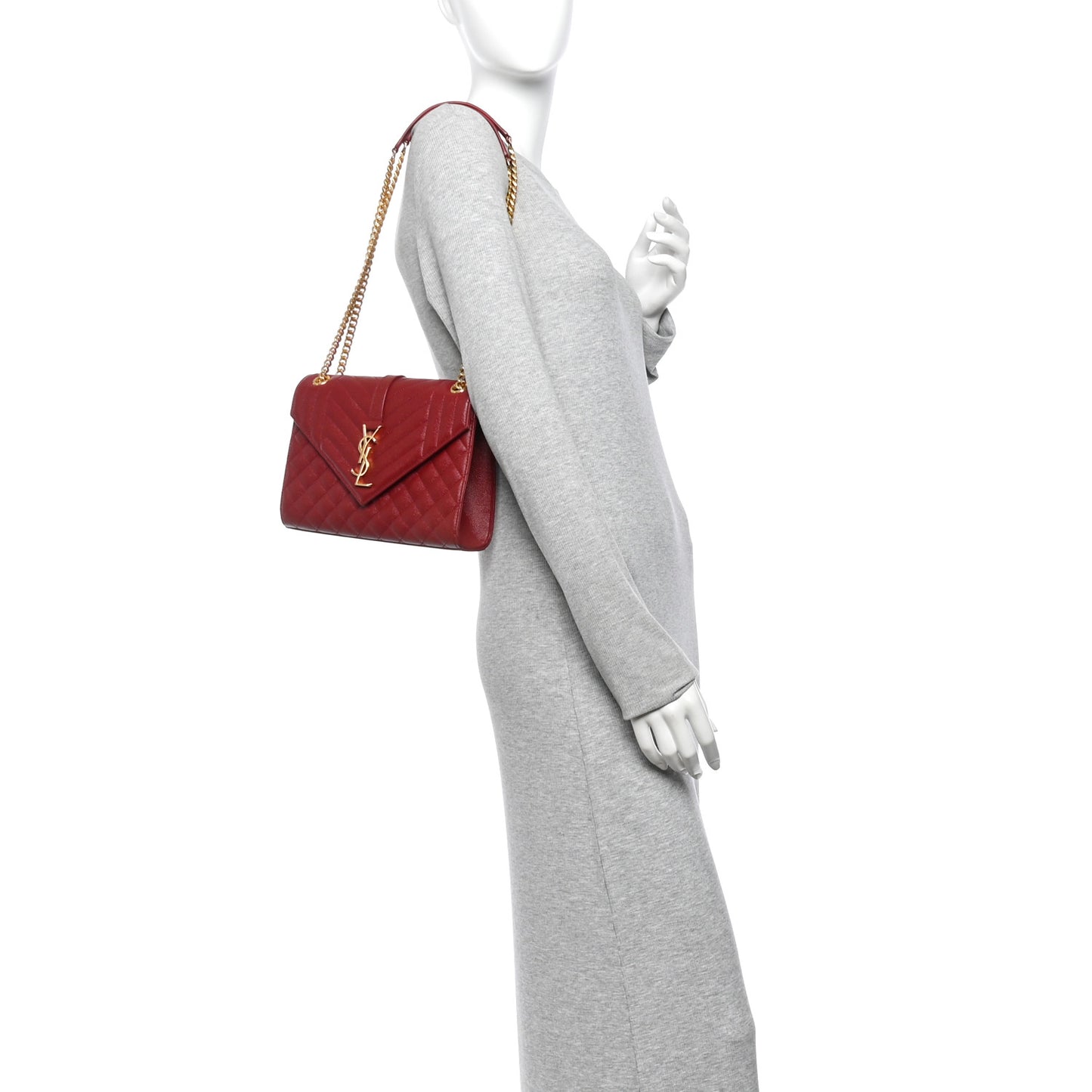 Grain De Poudre Textured Mixed Matelasse Triquilt Medium Monogram Satchel Oxblood