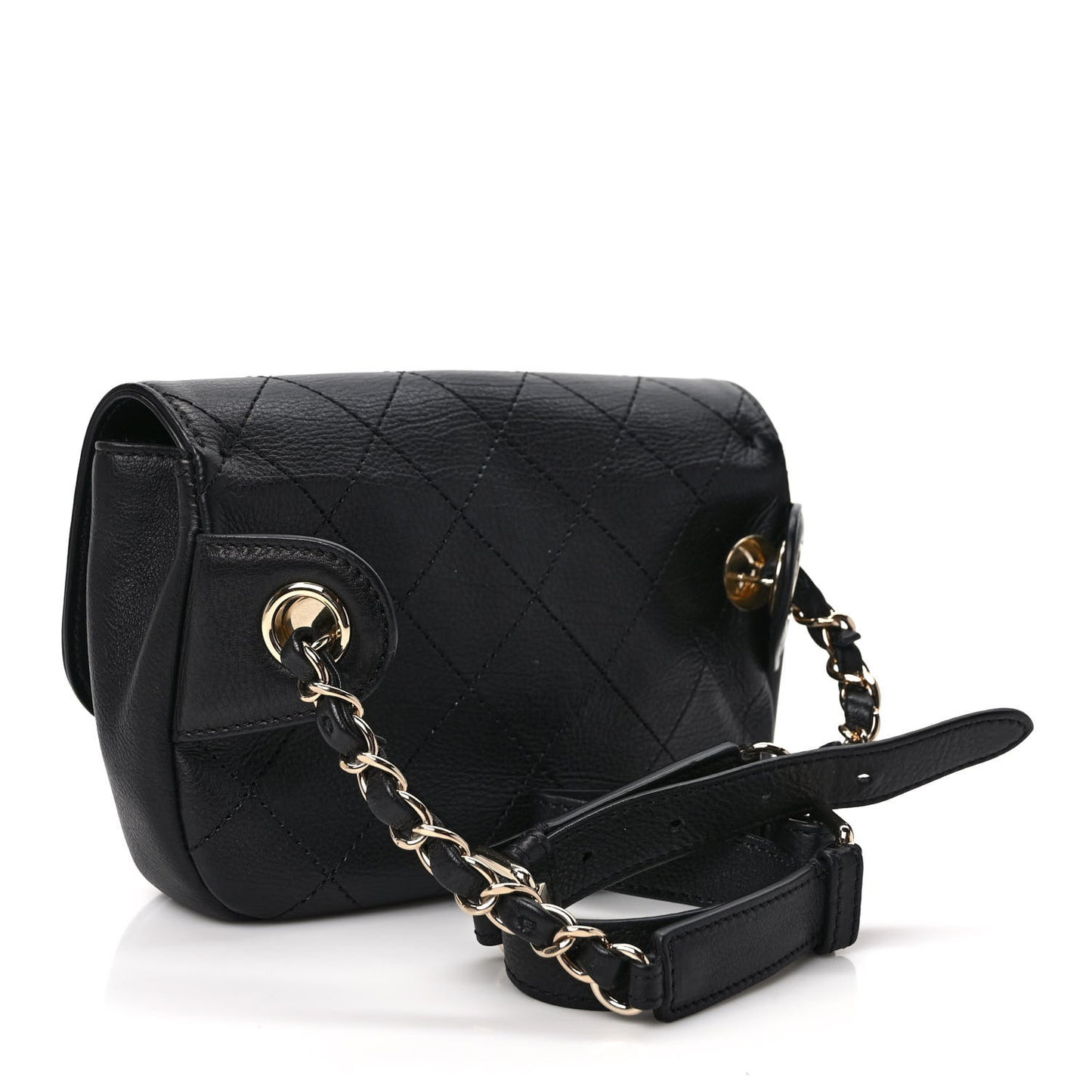 Calfskin Stitched Coco Curve Waist Bag Black