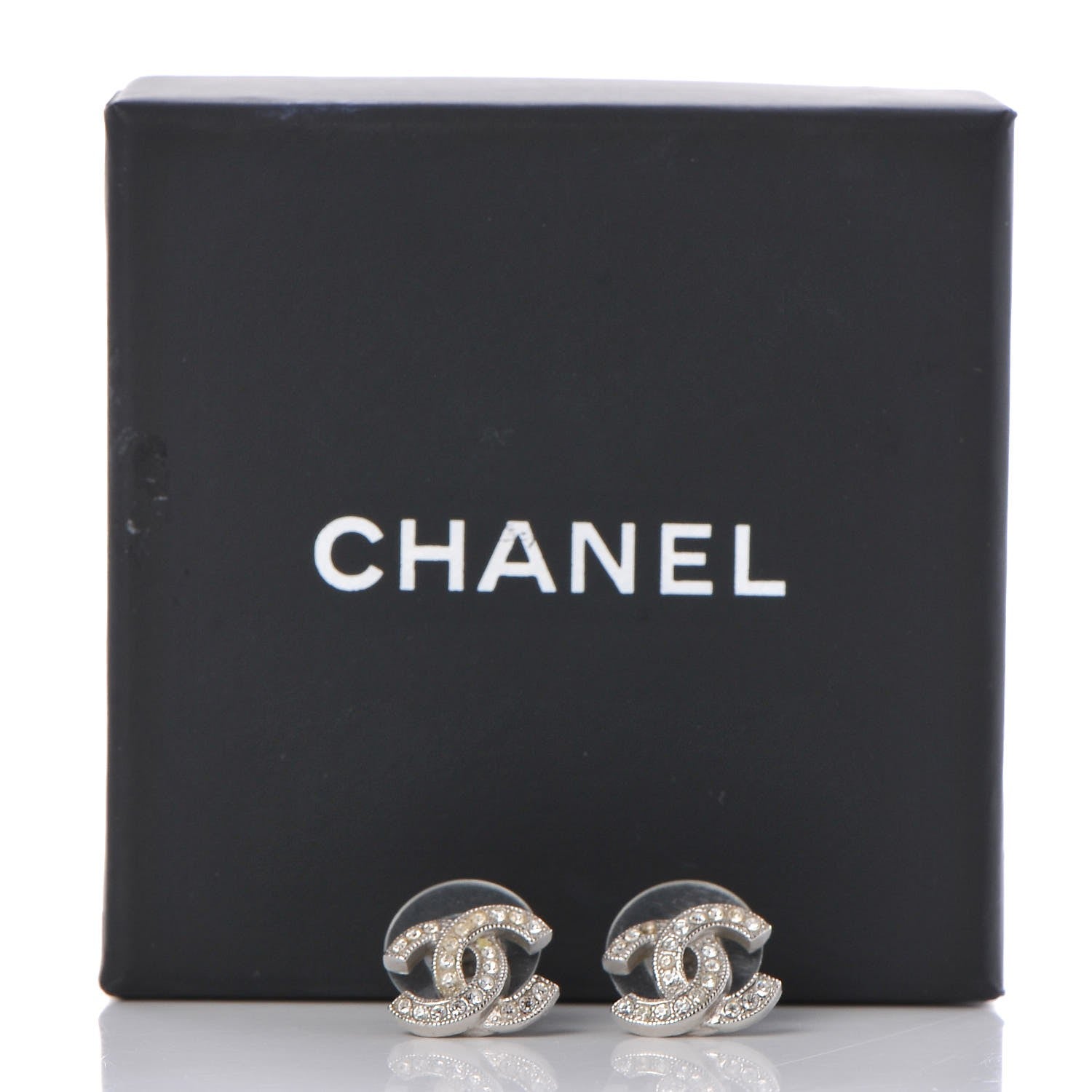Chanel Crystal Timeless CC Earrings Silver 7 of 7