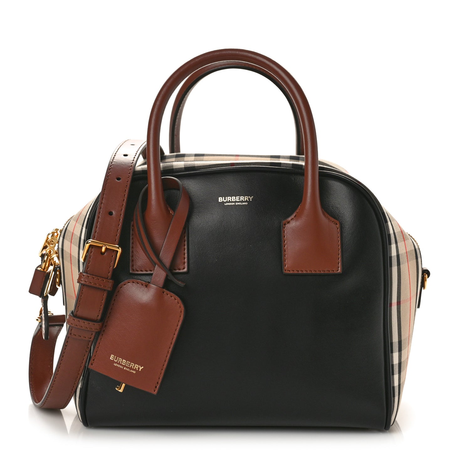 Smooth Calfskin Small Cube Bowling Bag Black Archive Beige