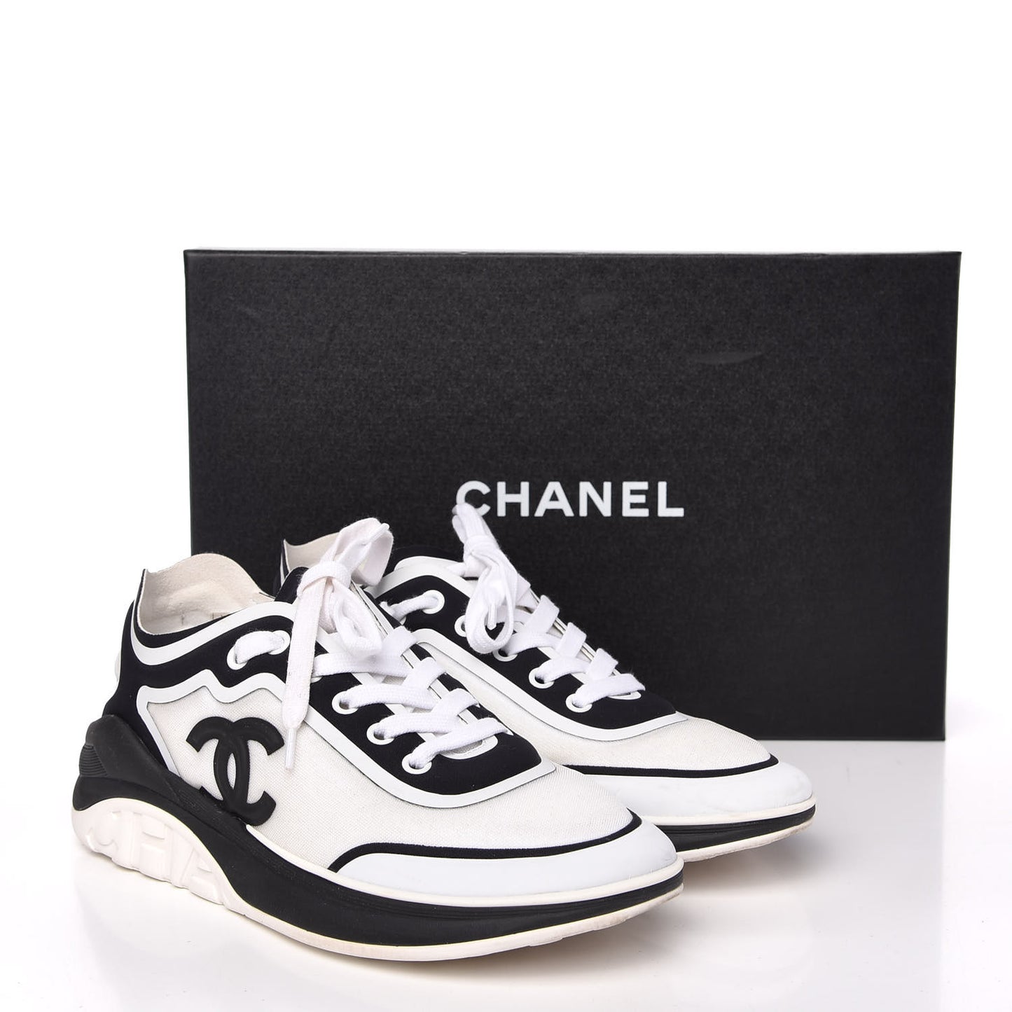 Nylon Calfskin Suede Womens CC Sneakers 36.5 White Black