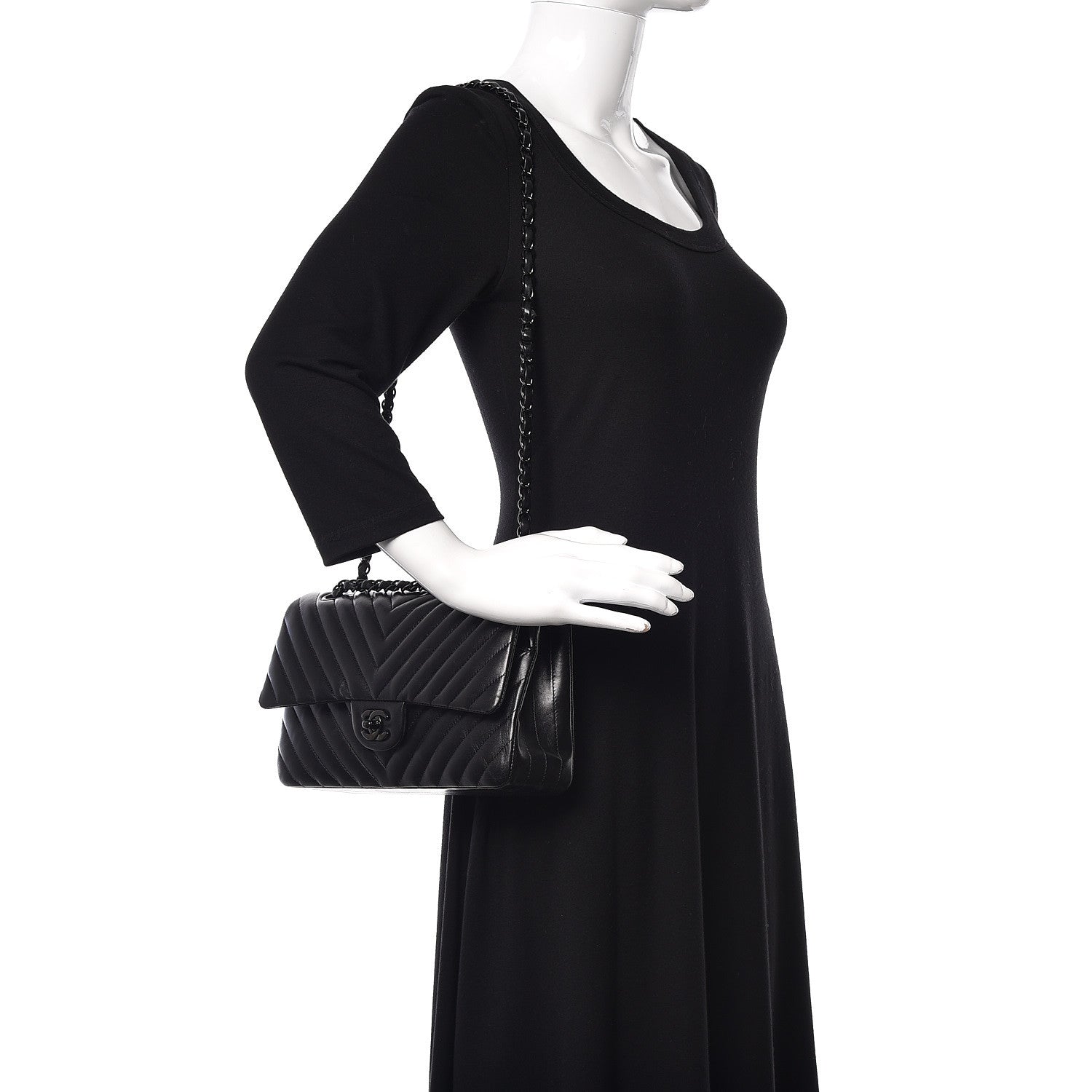 Chanel Lambskin Chevron Quilted Medium Double Flap So Black 2 of 21