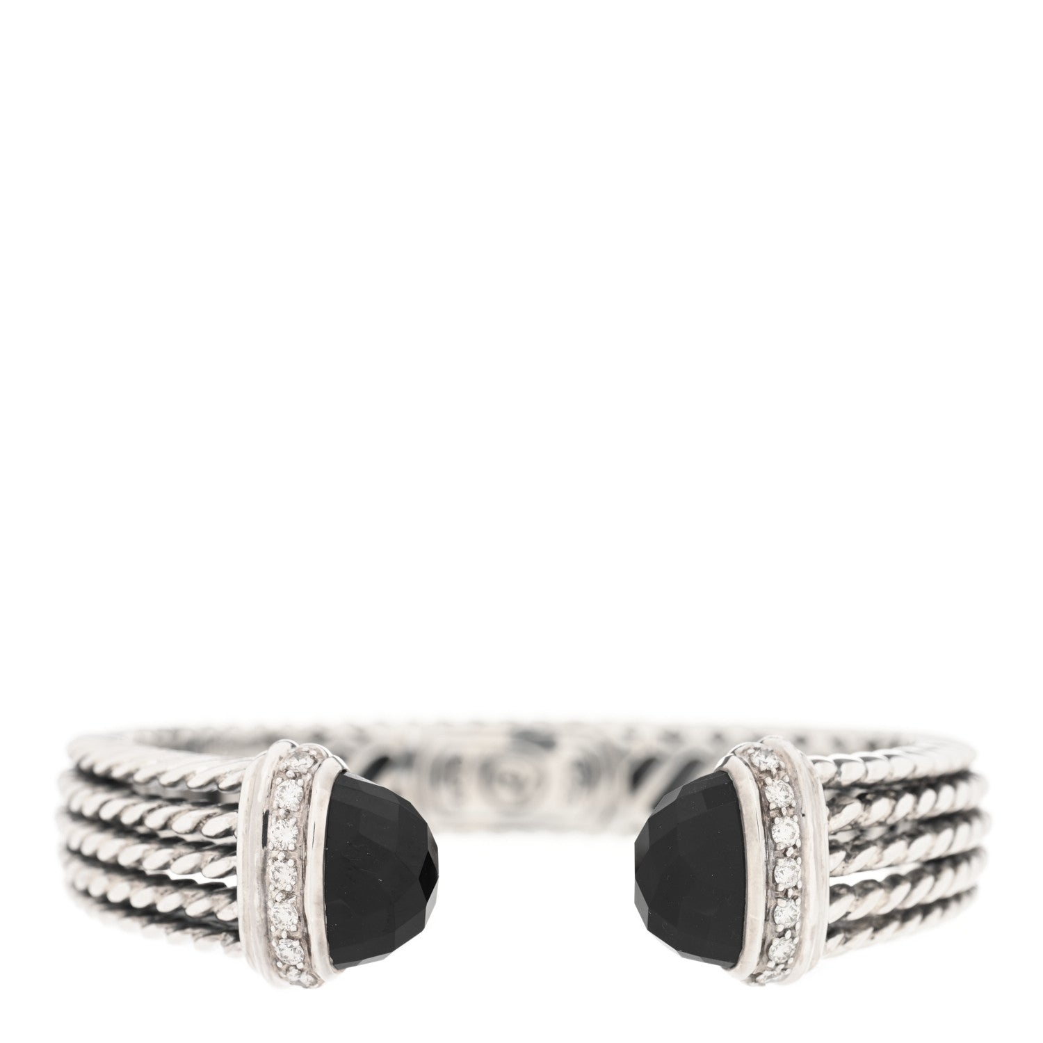 David Yurman Sterling Silver Diamond Black Onyx Wheaton Cuff Bracelet 1 of 3