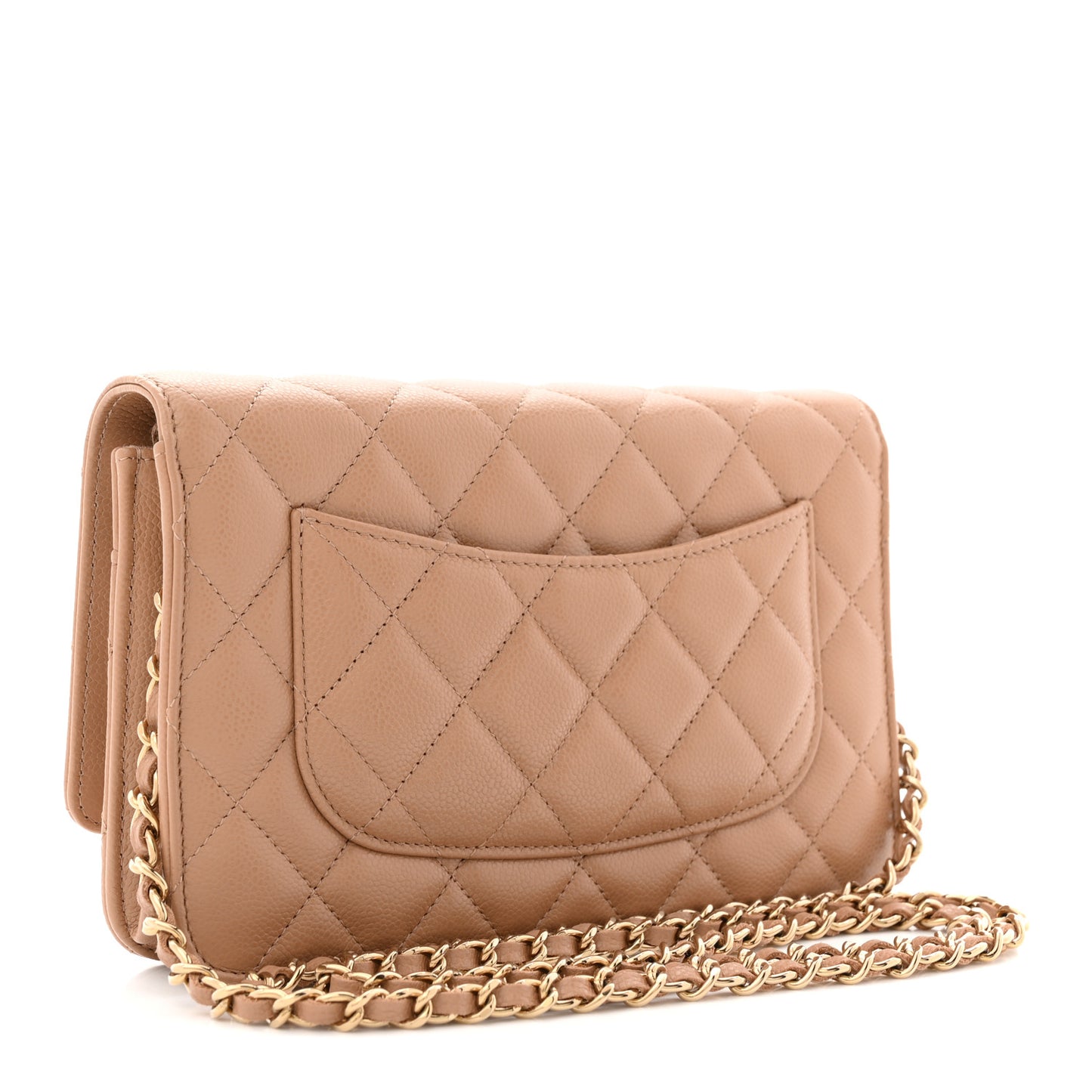 Caviar Quilted Wallet on Chain WOC Dark Beige