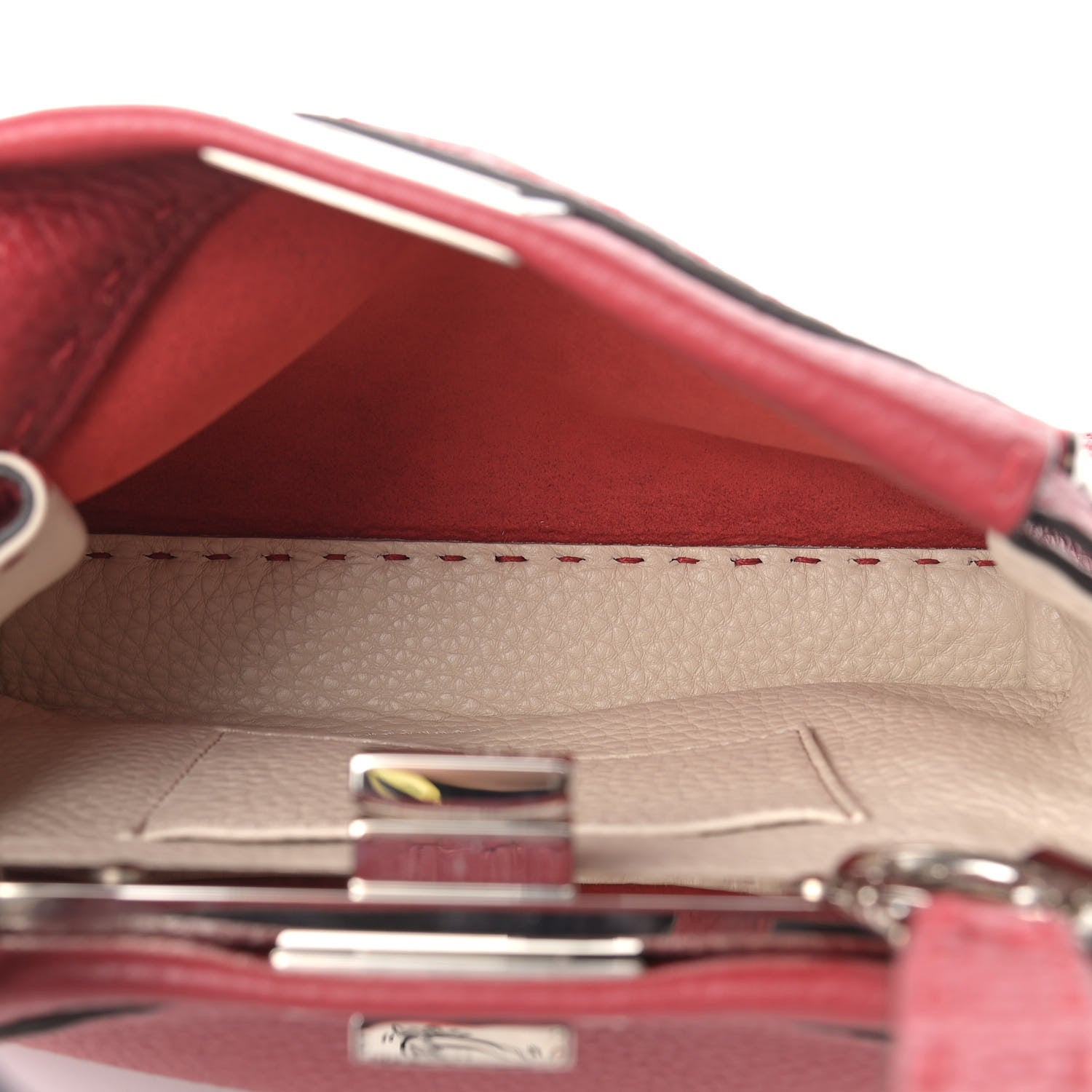 Fendi Cuoio Romano Selleria Bi-Color Mini Peekaboo Iconic Satchel Rosso Camelia 5 of 11