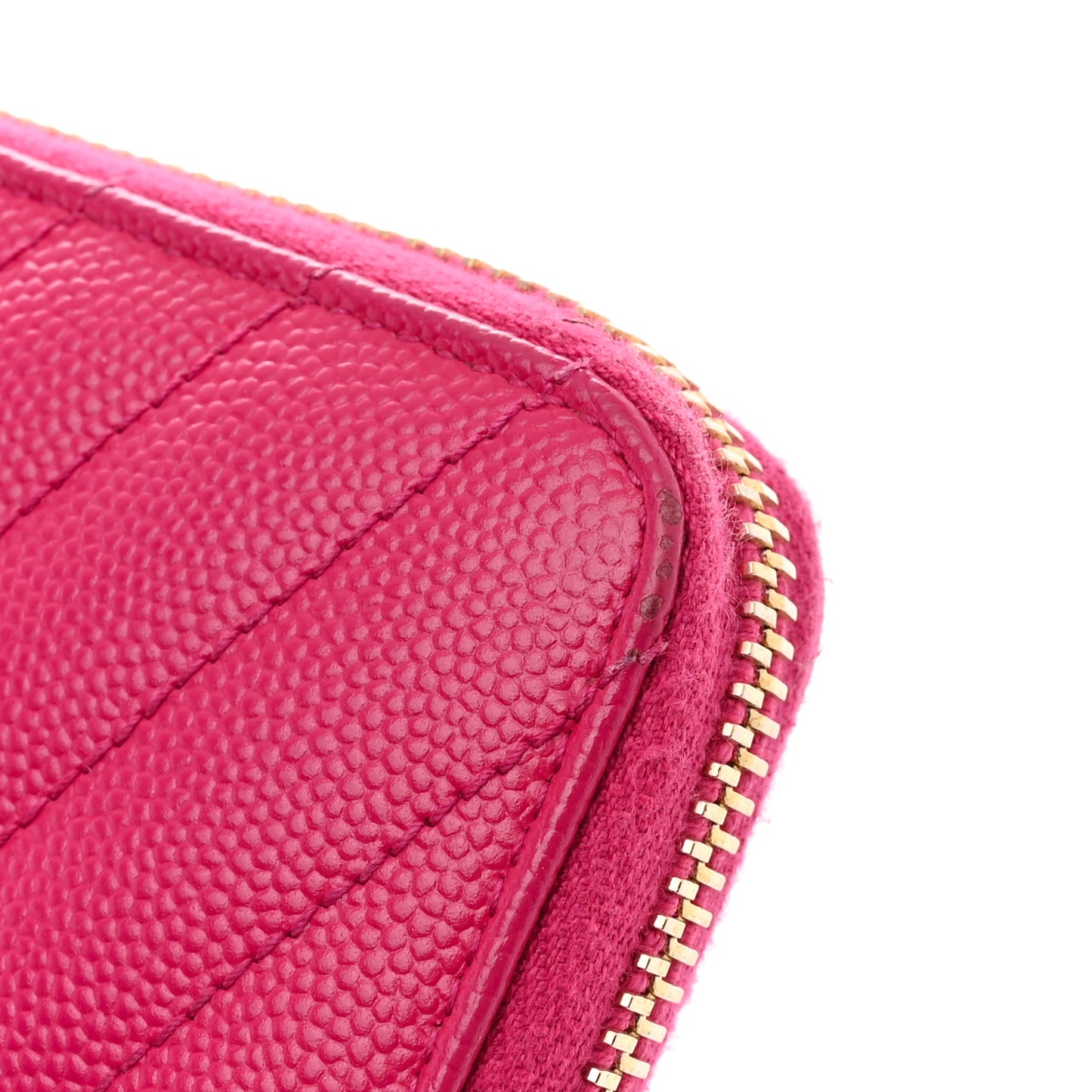 Grain De Poudre Matelasse Chevron Monogram Zip Around Wallet Fuchsia
