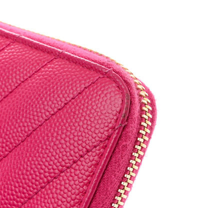 Saint Laurent Grain De Poudre Matelasse Chevron Monogram Zip Around Wallet Fuchsia 8 of 8