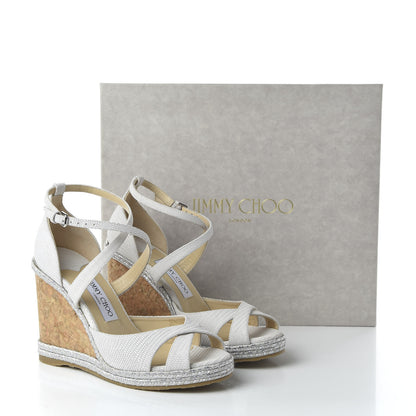 Jimmy Choo Snakeskin Embossed Cork Alanah Wedge Sandals 39.5 Latte 8 of 8