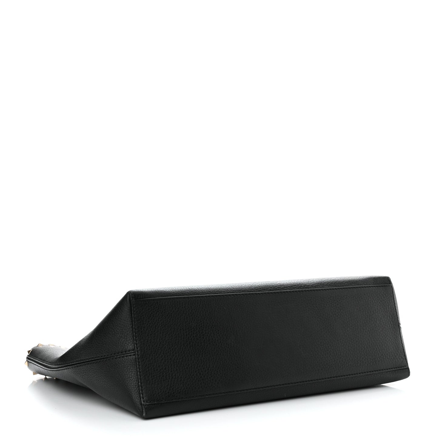 Grained Calfskin Rockstud Shoulder Tote Black