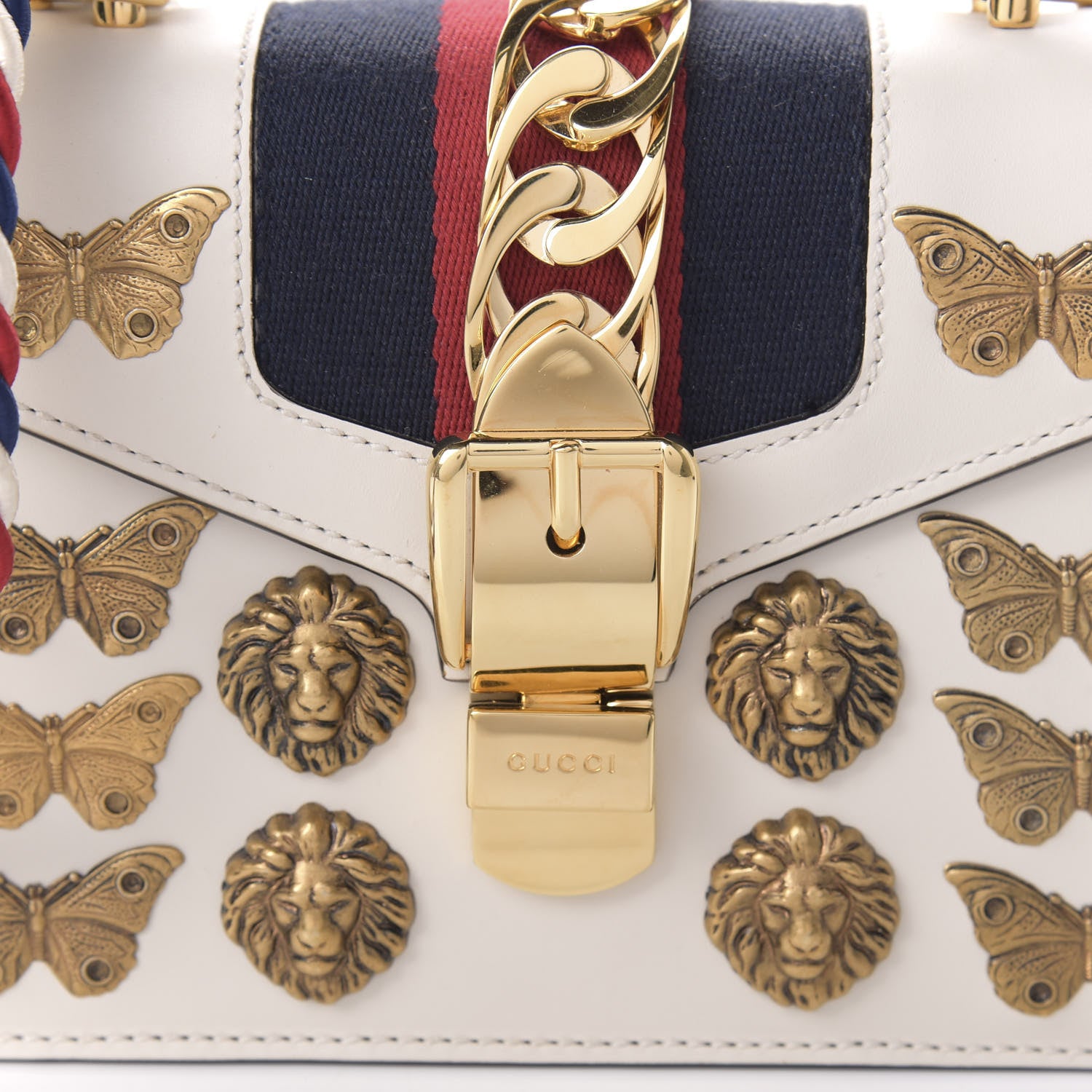 Gucci Calfskin Animal Studs Mini Sylvie Top Handle Bag White 10 of 10