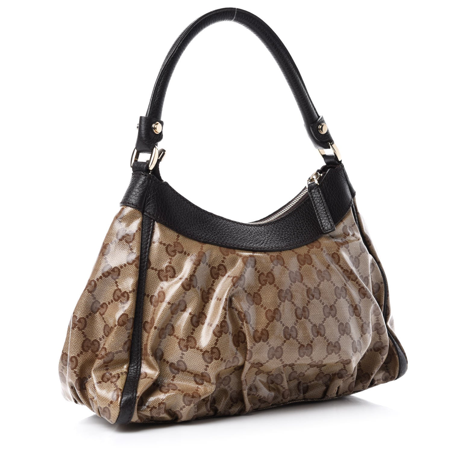 Gucci Crystal Monogram D Ring Gold Hobo Brown 3 of 11