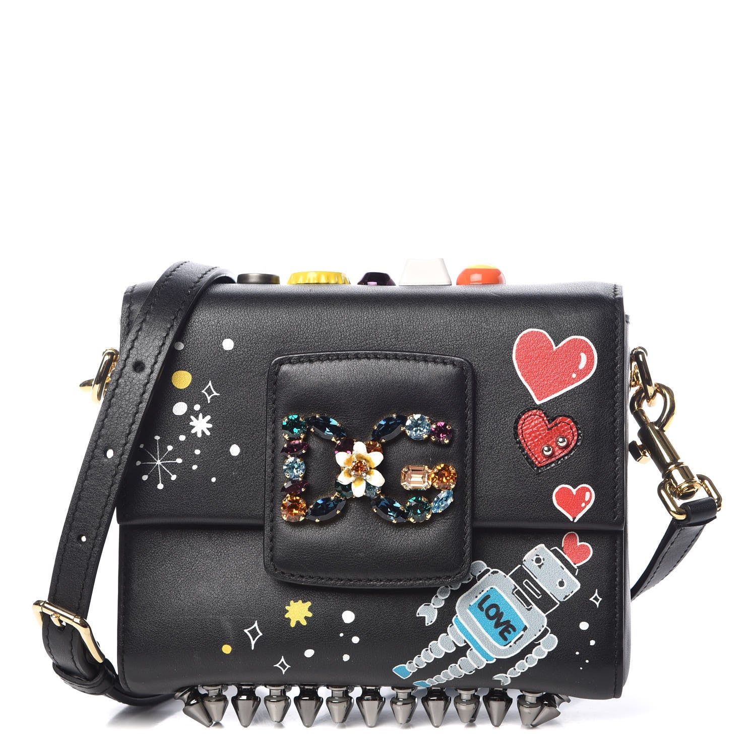 Dolce & Gabbana Crystal Embellished Calfkskin Mini Milennials Robot Satchel Black 1 of 11
