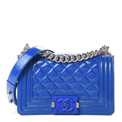 Chanel Patent Calfskin Quilted Small Plexiglass Boy Flap Blue 1 of 16