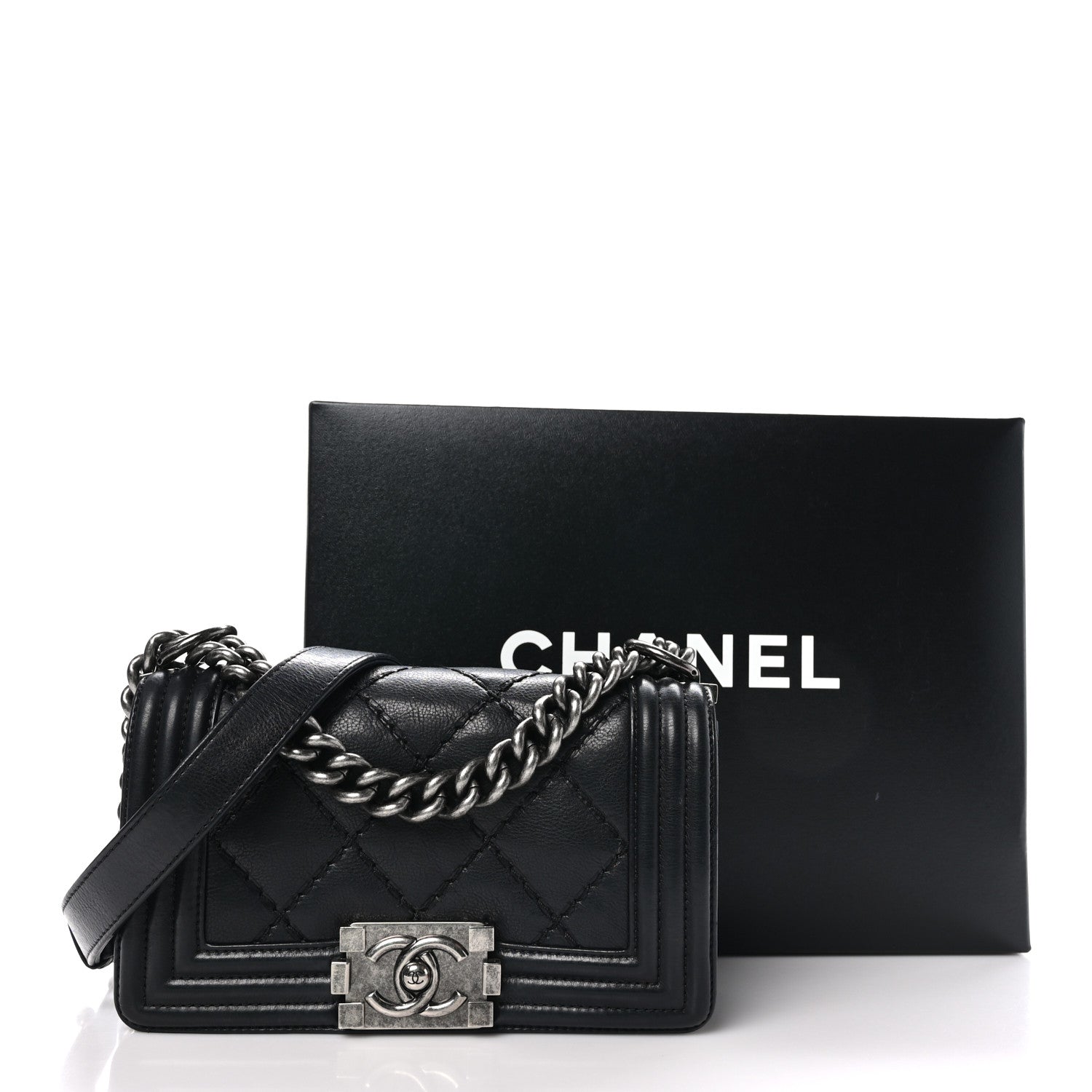 Chanel Calfskin Double Stitch Small Boy Flap Black 11 of 11