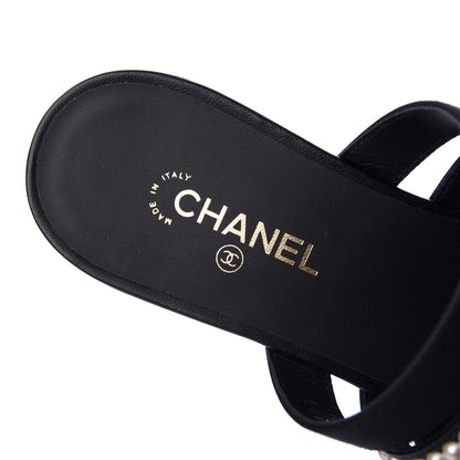 Chanel Patent Grosgrain CC Pearl Mules 37 Black 7 of 14