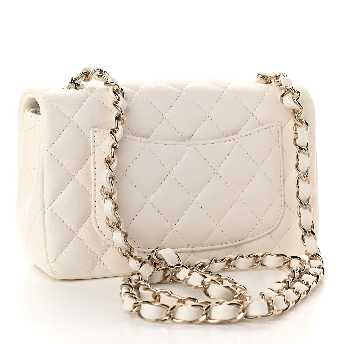 Lambskin Quilted Mini Rectangular Flap White