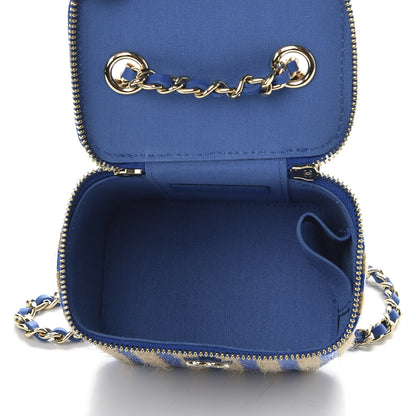 Chanel Raffia Jute Striped Mini Vanity Case With Chain Blue Beige 5 of 11