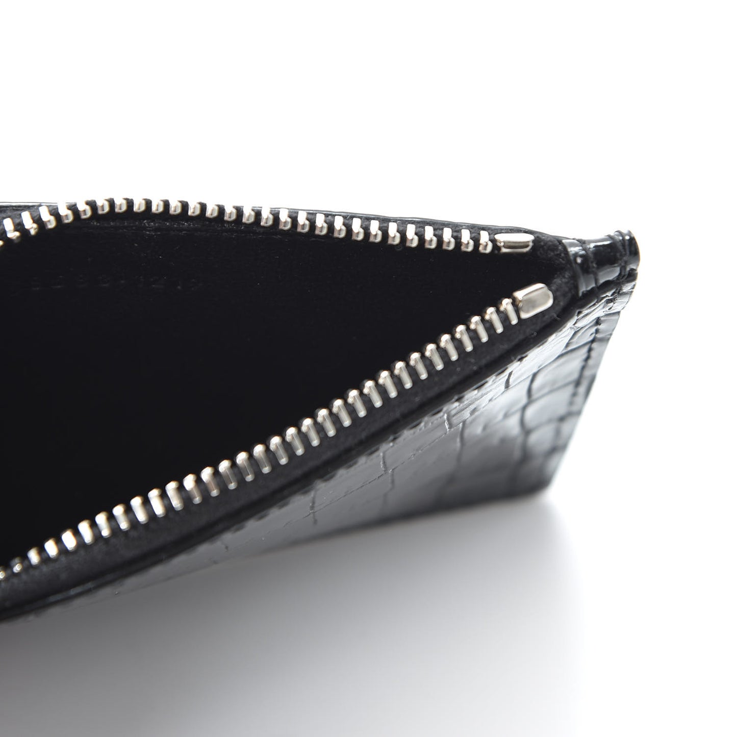 Calfskin Crocodile Embossed 5 Fragments Zip Pouch Card Holder Black
