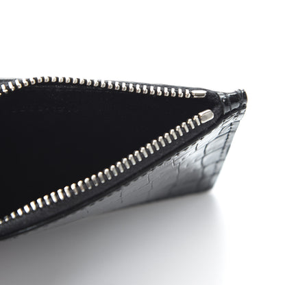 Saint Laurent Calfskin Crocodile Embossed 5 Fragments Zip Pouch Card Holder Black 4 of 8