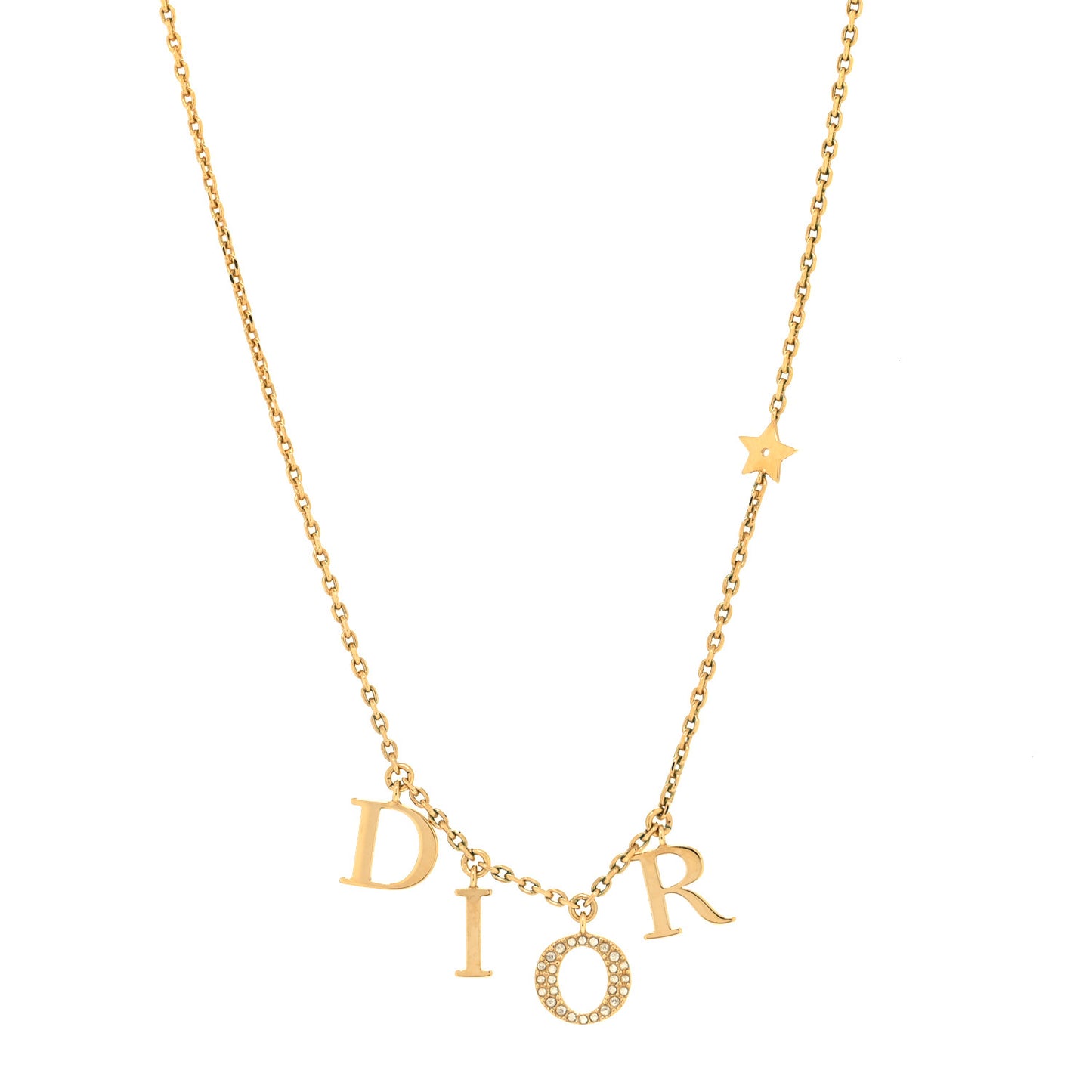 Metal Crystal Logo Necklace Gold