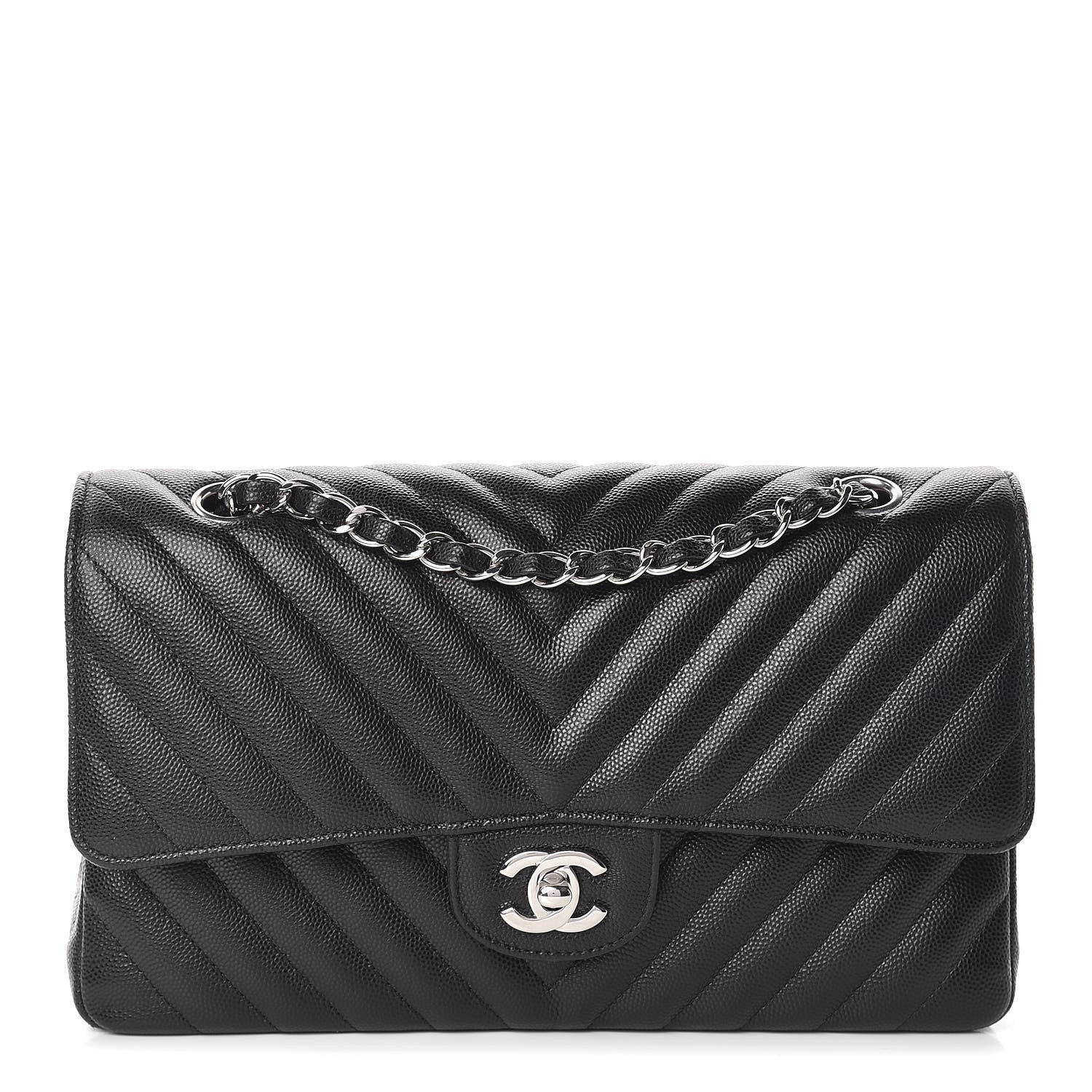 Chanel Caviar Chevron Quilted Medium Double Flap Black 1 of 11