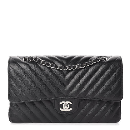 Chanel Caviar Chevron Quilted Medium Double Flap Black 1 of 11