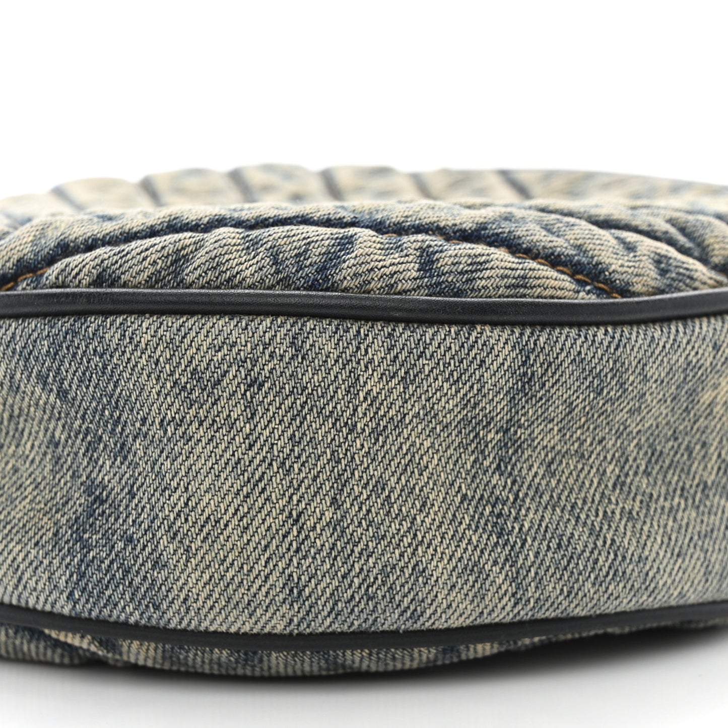 Denim Quilted Monogram Round Crossbody Bag Rodeo Blue