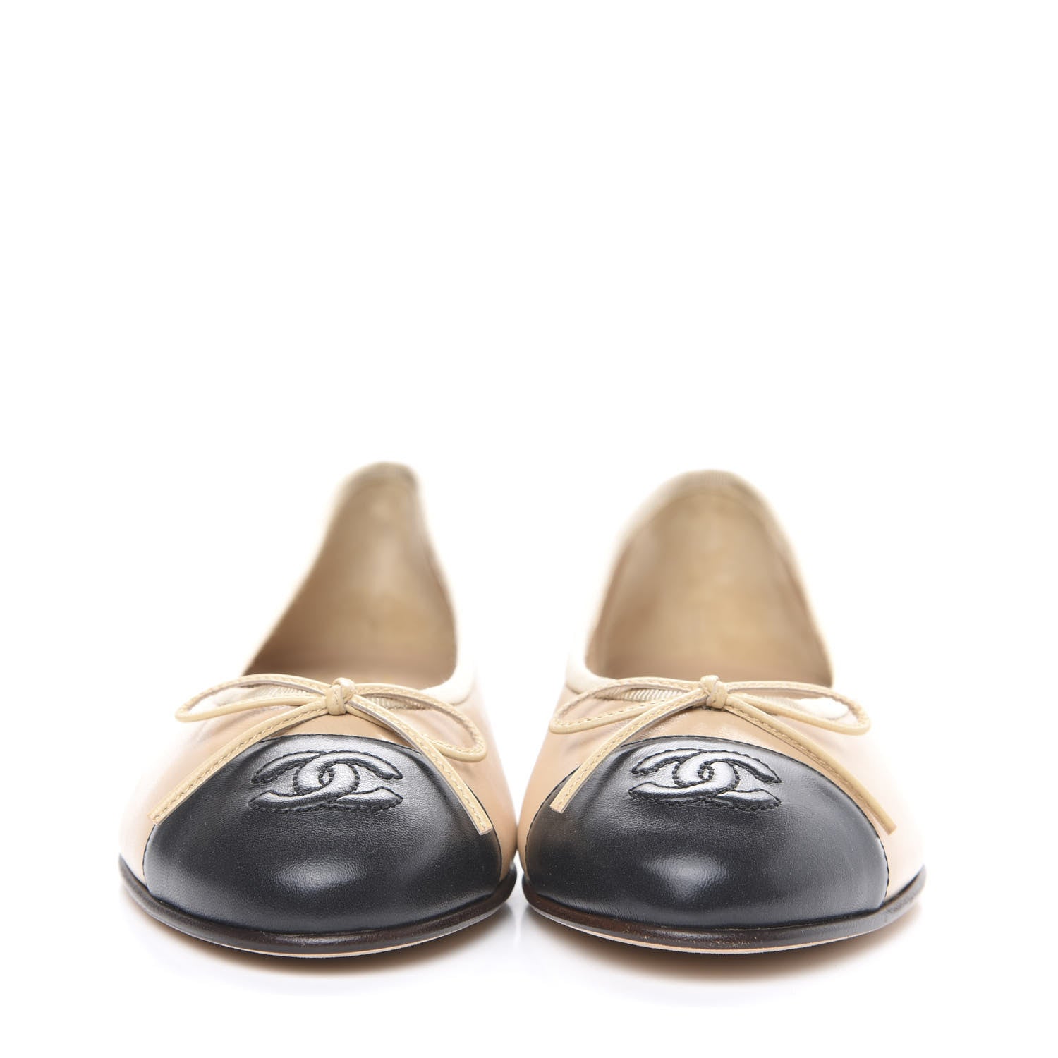 Chanel Lambskin CC Cap Toe Ballerina Flats 36.5 Beige Black 2 of 9