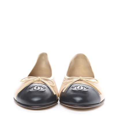 Chanel Lambskin CC Cap Toe Ballerina Flats 36.5 Beige Black 2 of 9