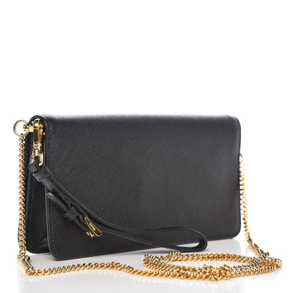Prada Saffiano Metal Mini Flap Crossbody Wristlet Bag Black 3 of 8