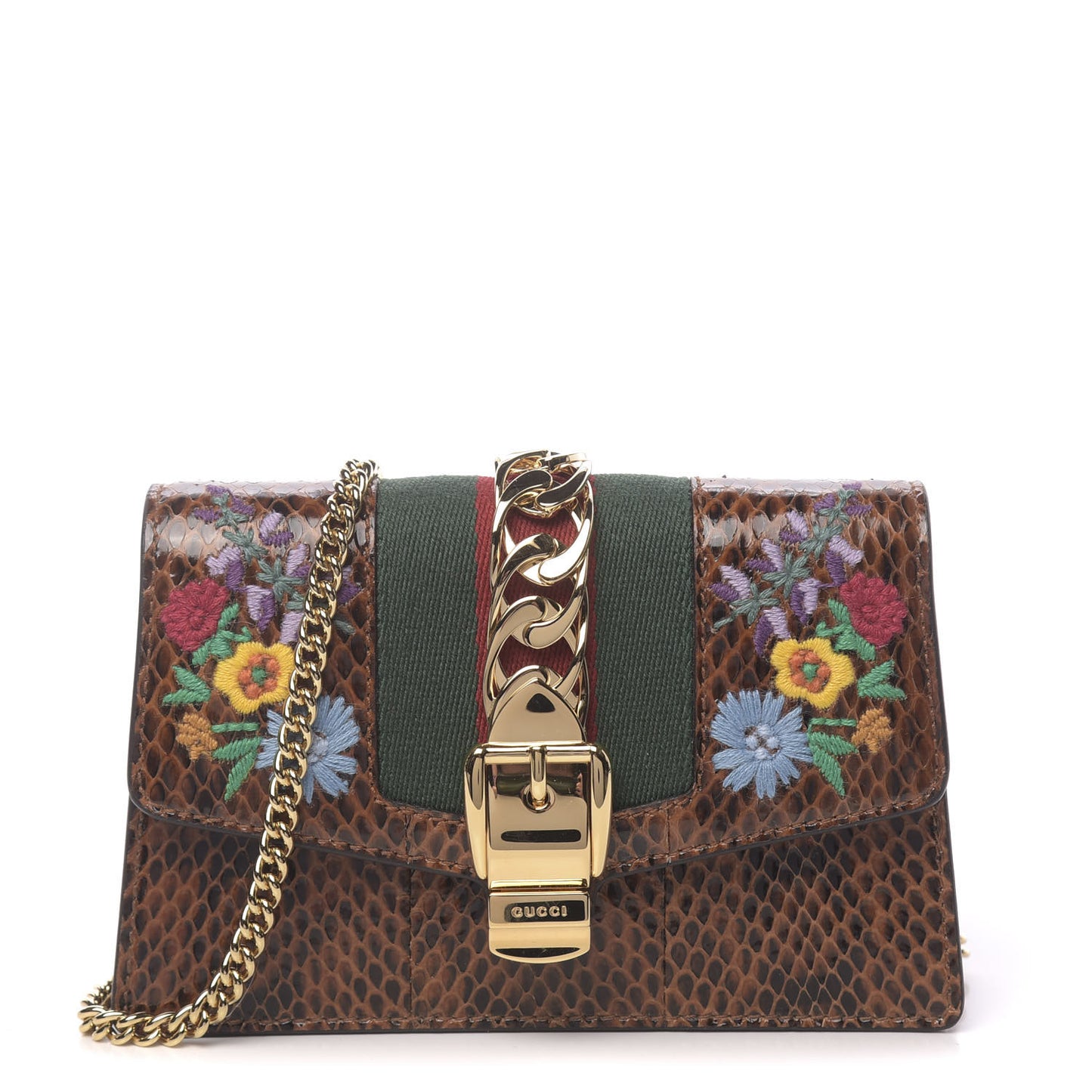 Elaphe Web Floral Embroidered Super Mini Sylvie Chain Shoulder Bag Cuir Multicolor