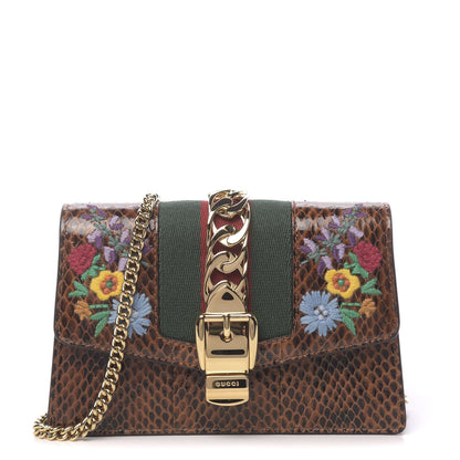 Gucci Elaphe Web Floral Embroidered Super Mini Sylvie Chain Shoulder Bag Cuir Multicolor 1 of 11