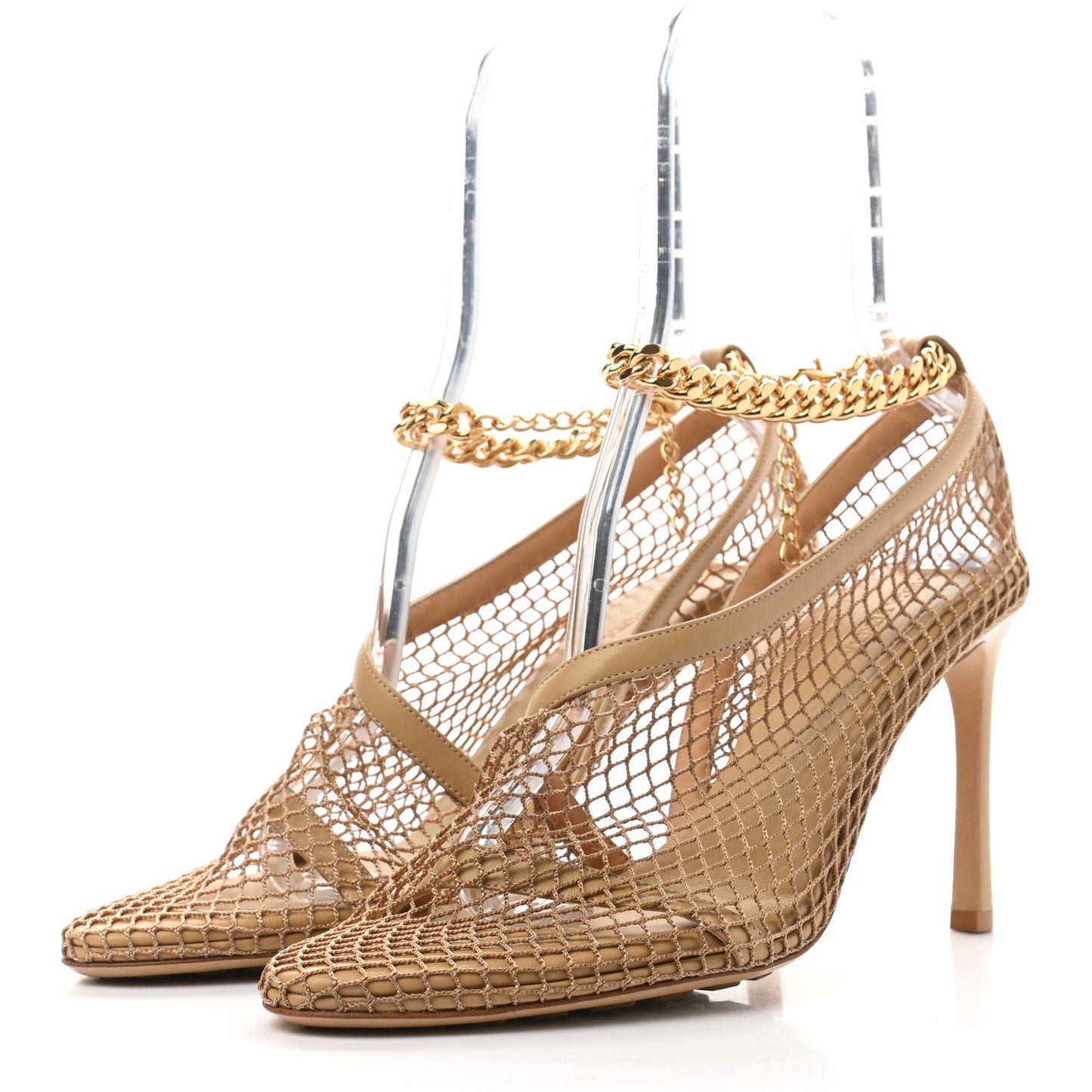 Mesh Nappa Chunky Chain Sandals 41 Beige Pony