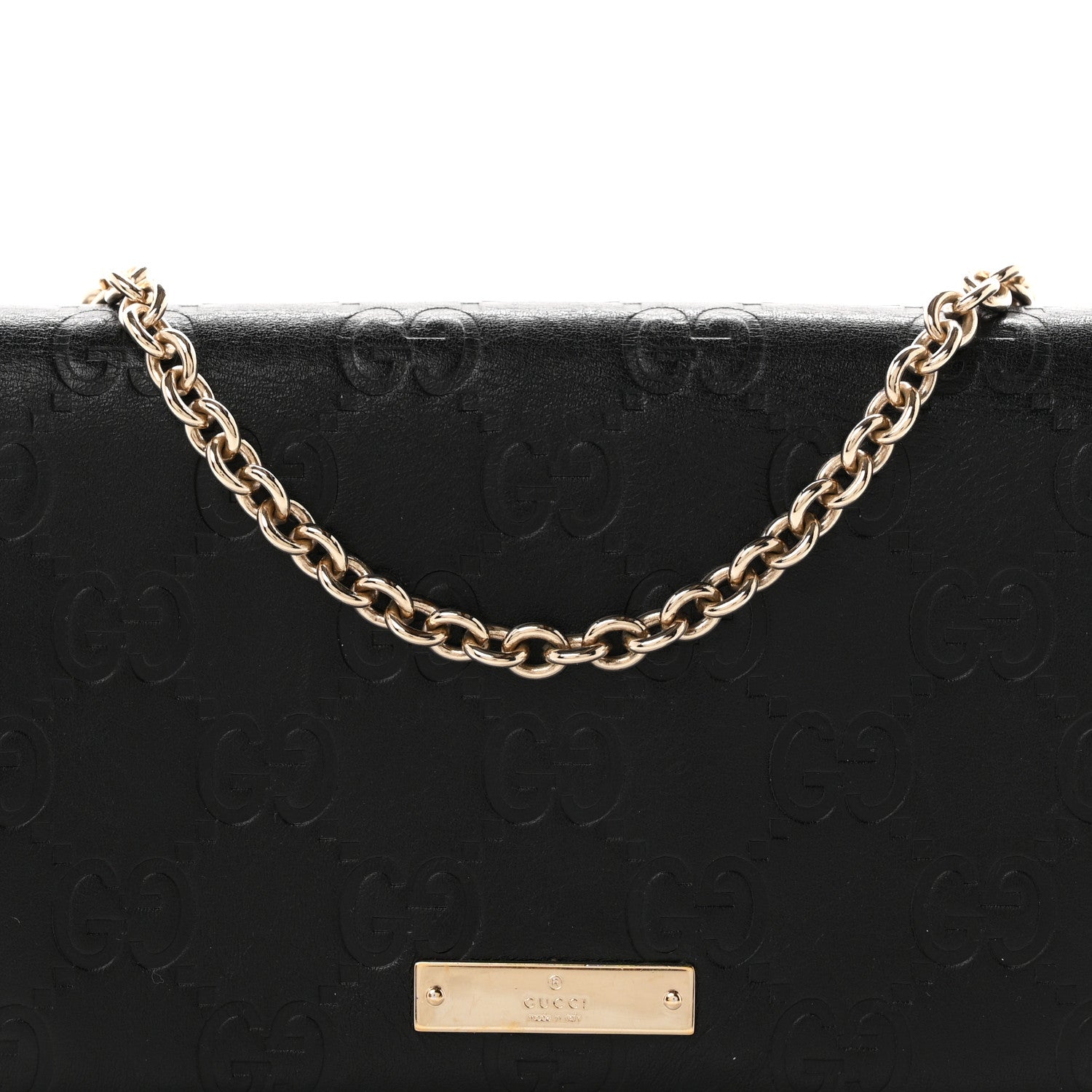Gucci Guccissima Margaux Calfskin Metal Bar Chain Wallet Black 8 of 10