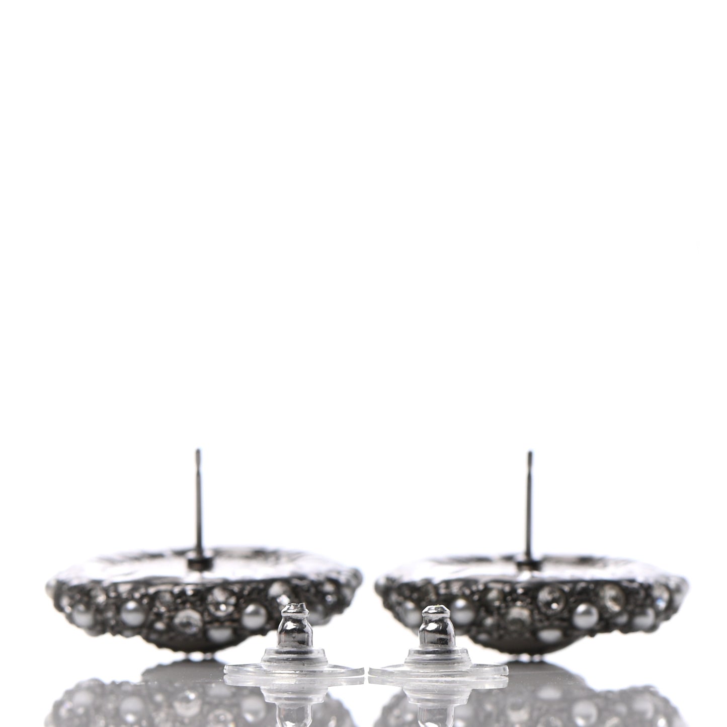 Pearl Crystal Round CC Earrings Silver