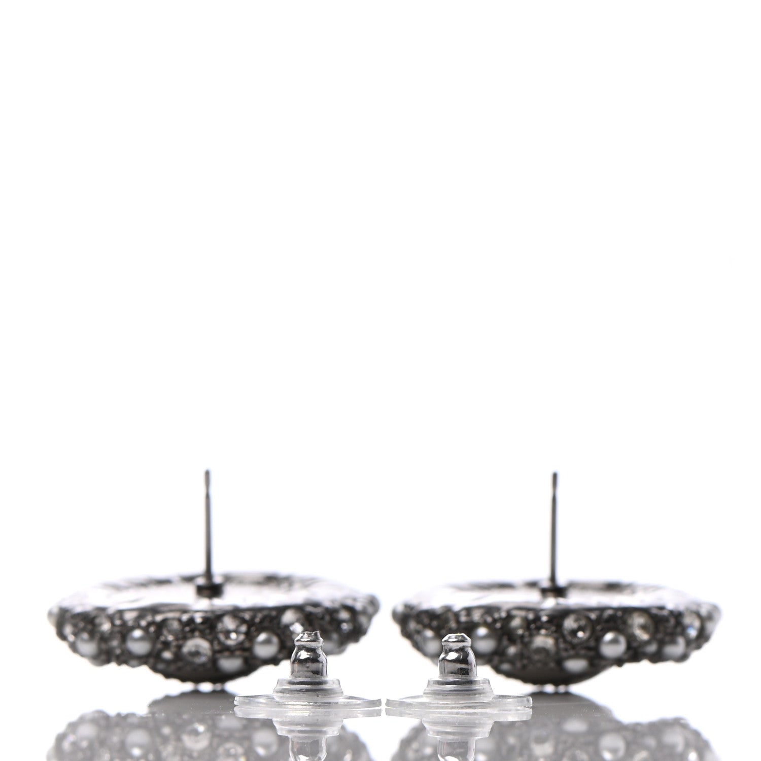Chanel Pearl Crystal Round CC Earrings Silver 3 of 4