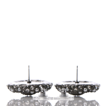 Chanel Pearl Crystal Round CC Earrings Silver 3 of 4