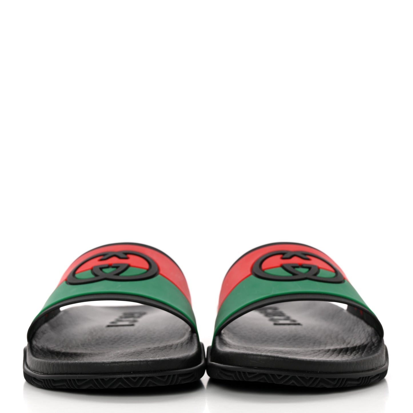 Rubber Web Womens Interlocking G Slide Sandals 37 Black Green Red