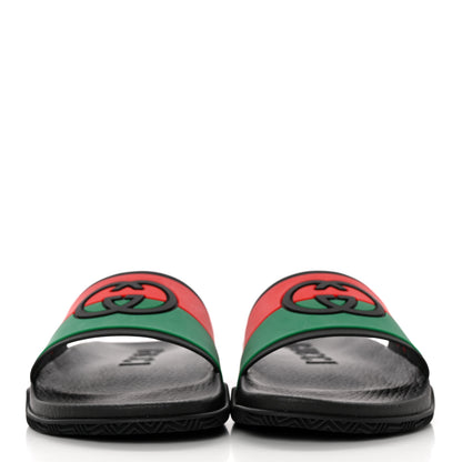 Gucci Rubber Web Womens Interlocking G Slide Sandals 37 Black Green Red 2 of 8