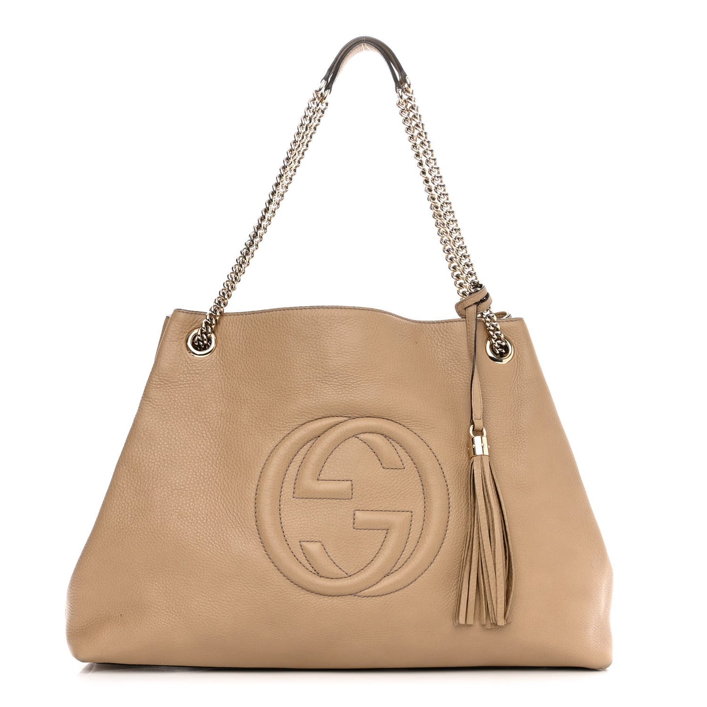 Pebbled Calfskin Large Soho Chain Shoulder Bag Nude