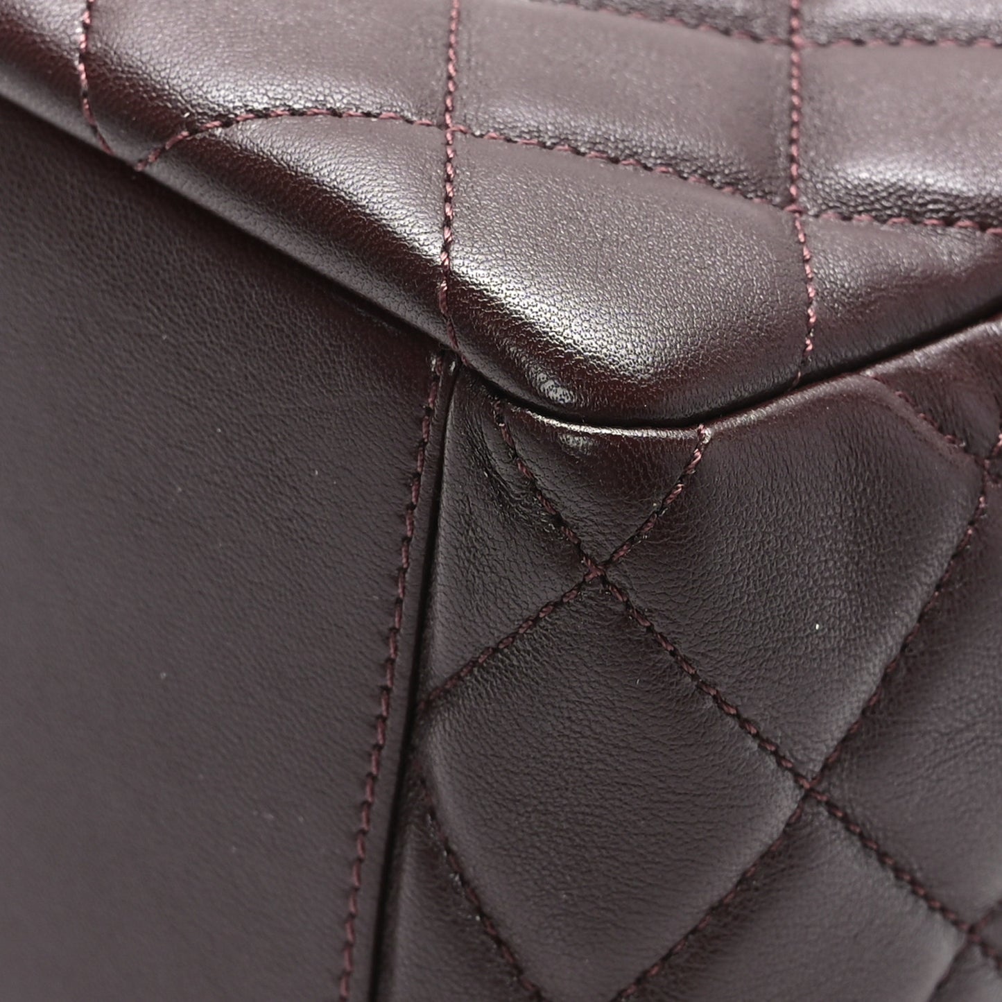 Lambskin Quilted Mini Wenge Wood Bowling Bag Burgundy