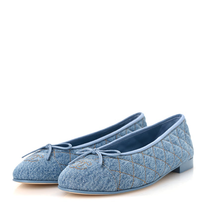 Chanel Denim Quilted CC Cap Toe Ballerina Flats 40.5 Light Blue 4 of 11