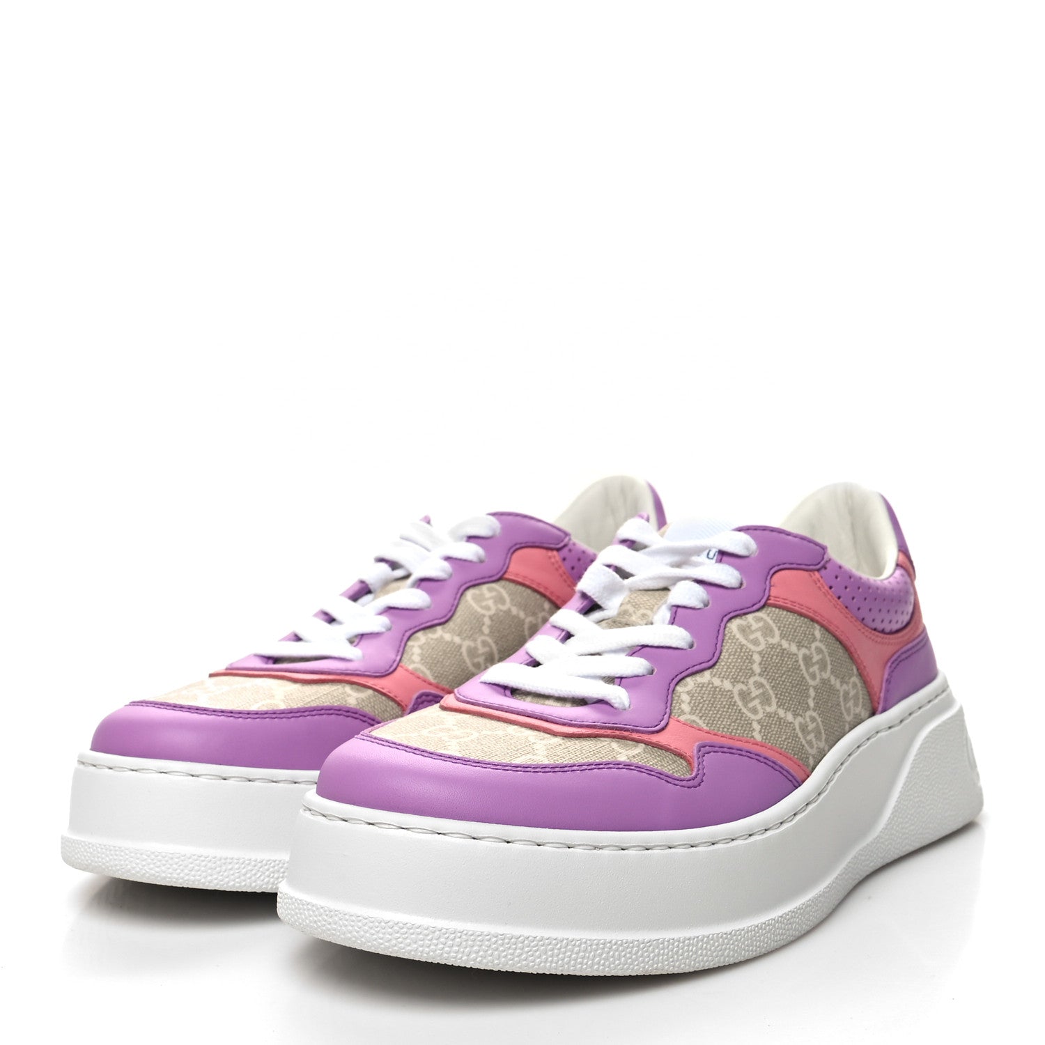 Gucci Calfskin GG Supreme Monogram Perforated Womens Platform 55mm Sneakers 39 Wild Cherry Beige Mystic White Bright Purple 3 of 9