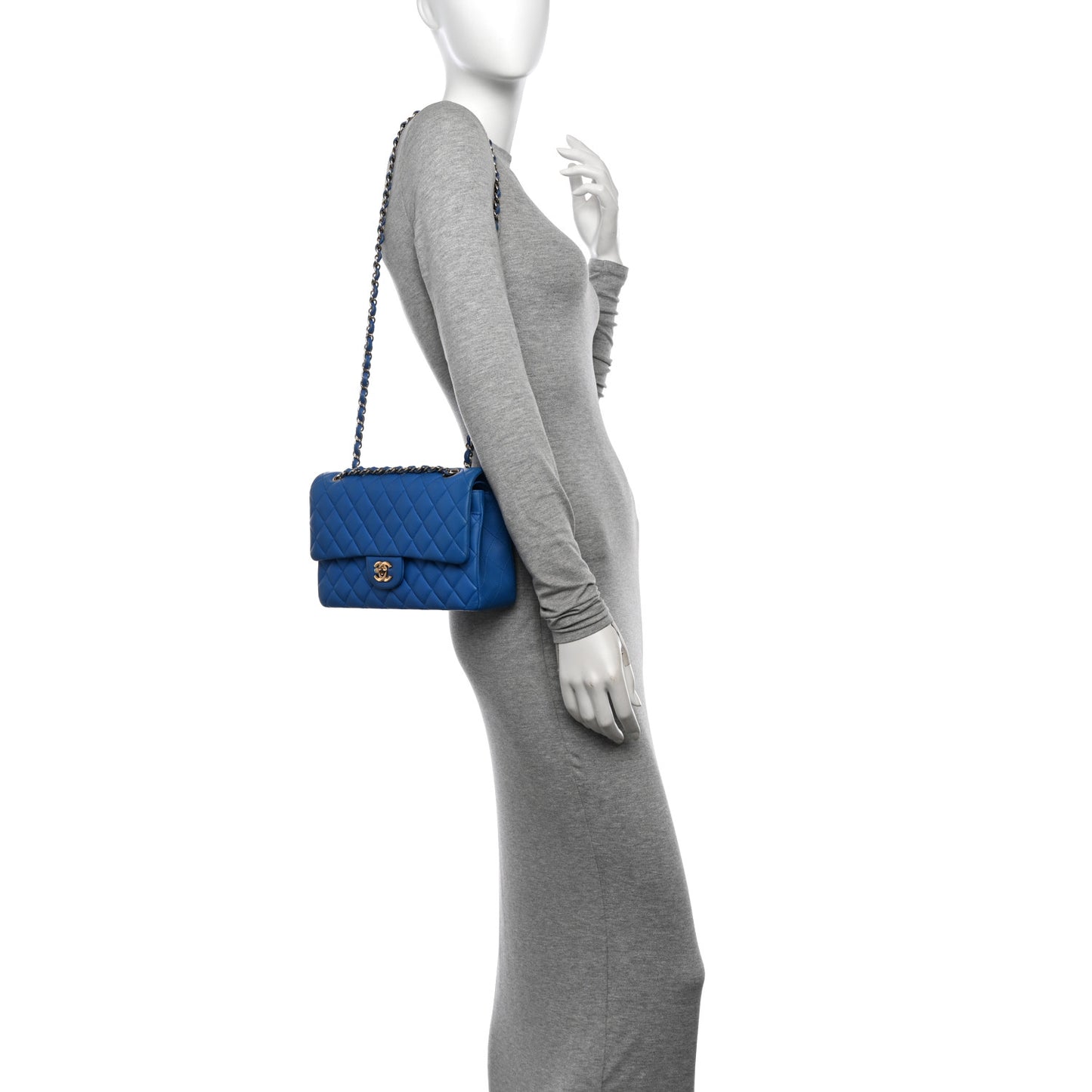 Lambskin Quilted Medium Double Flap Blue