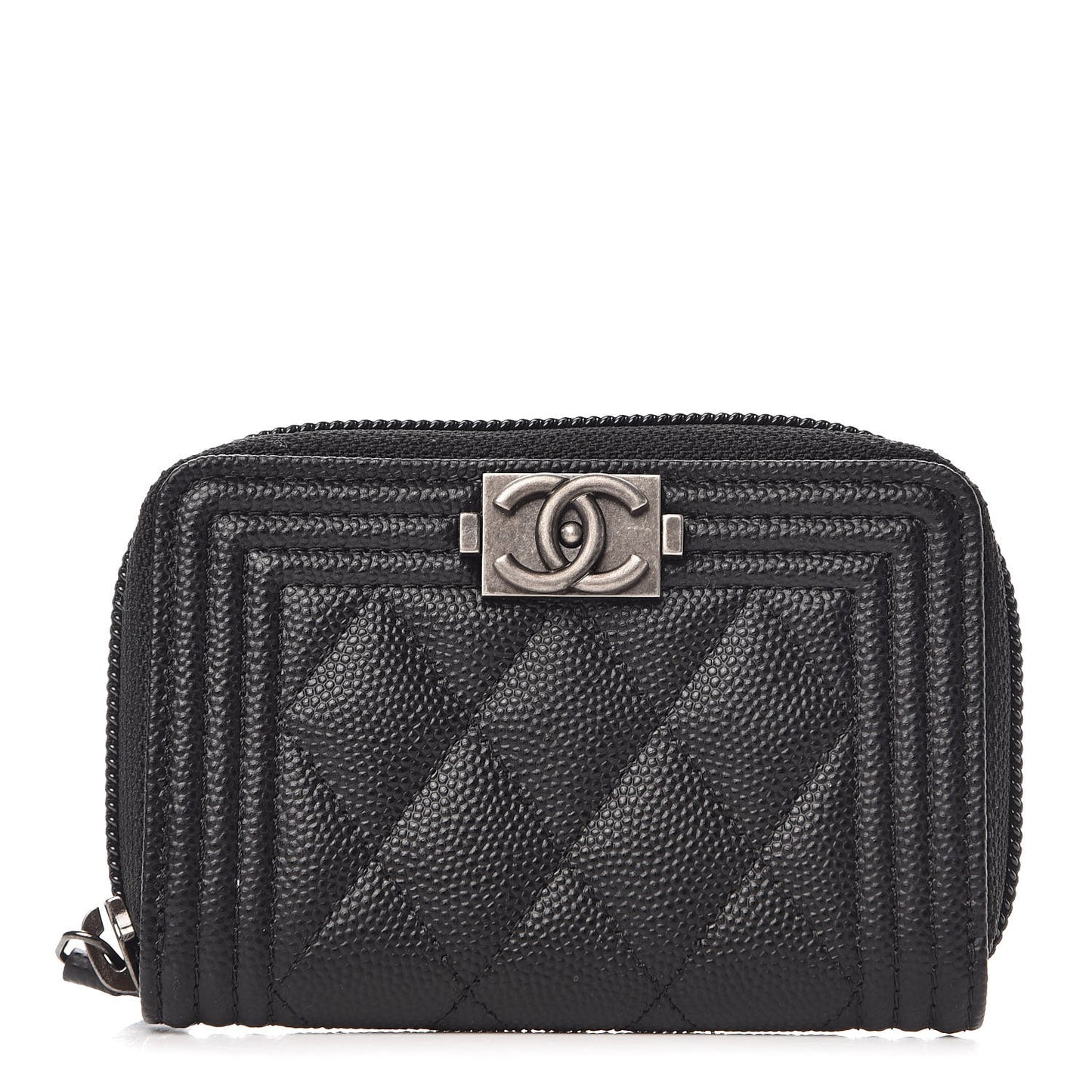 Caviar Quilted Boy Zip Around Coin Purse Wallet Black