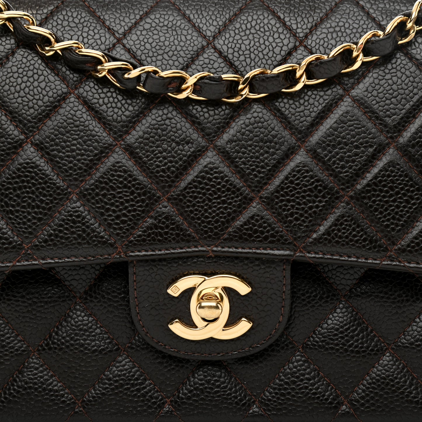 Caviar Quilted Medium Double Flap Brown