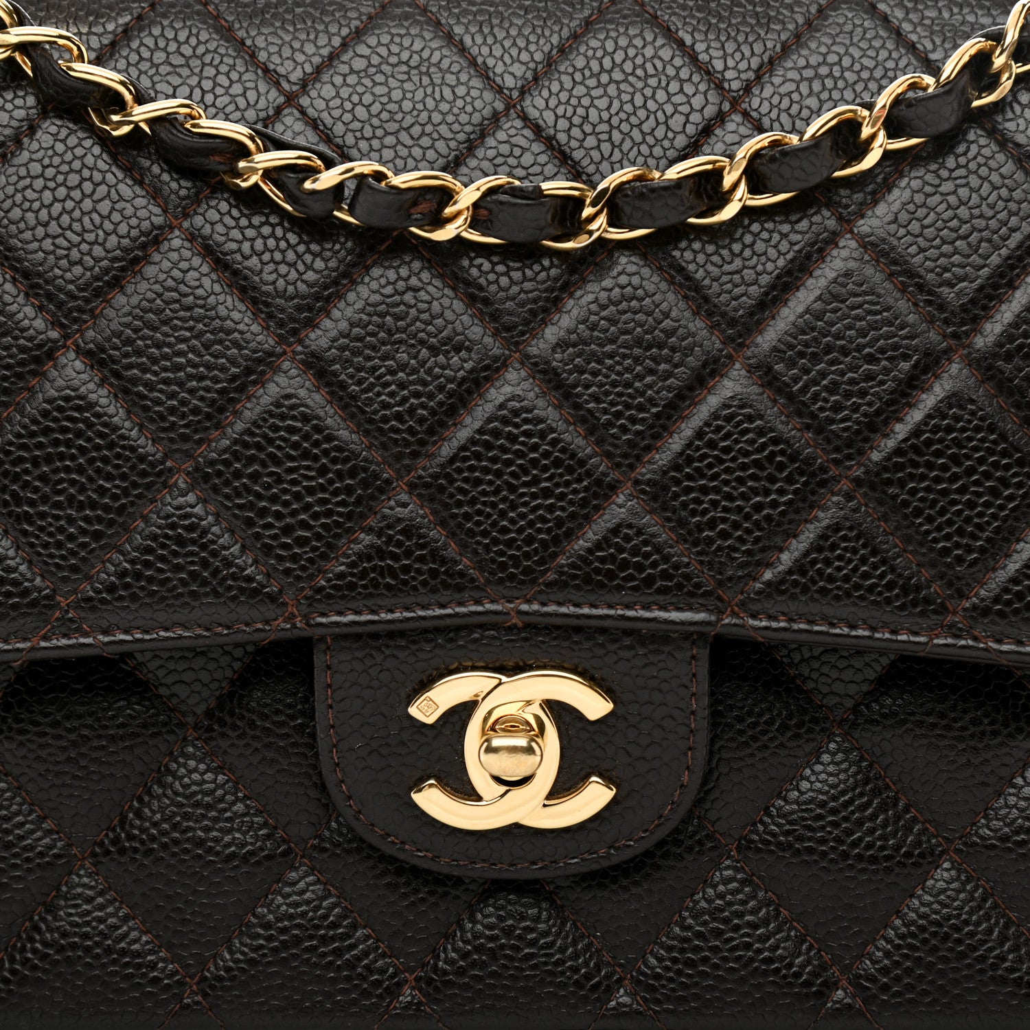 Chanel Caviar Quilted Medium Double Flap Brown 8 of 10