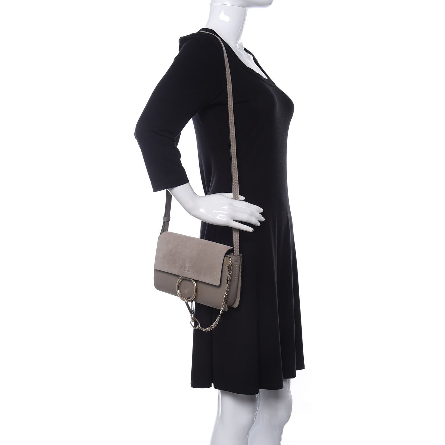 Suede Calfskin Small Faye Shoulder Bag Motty Grey