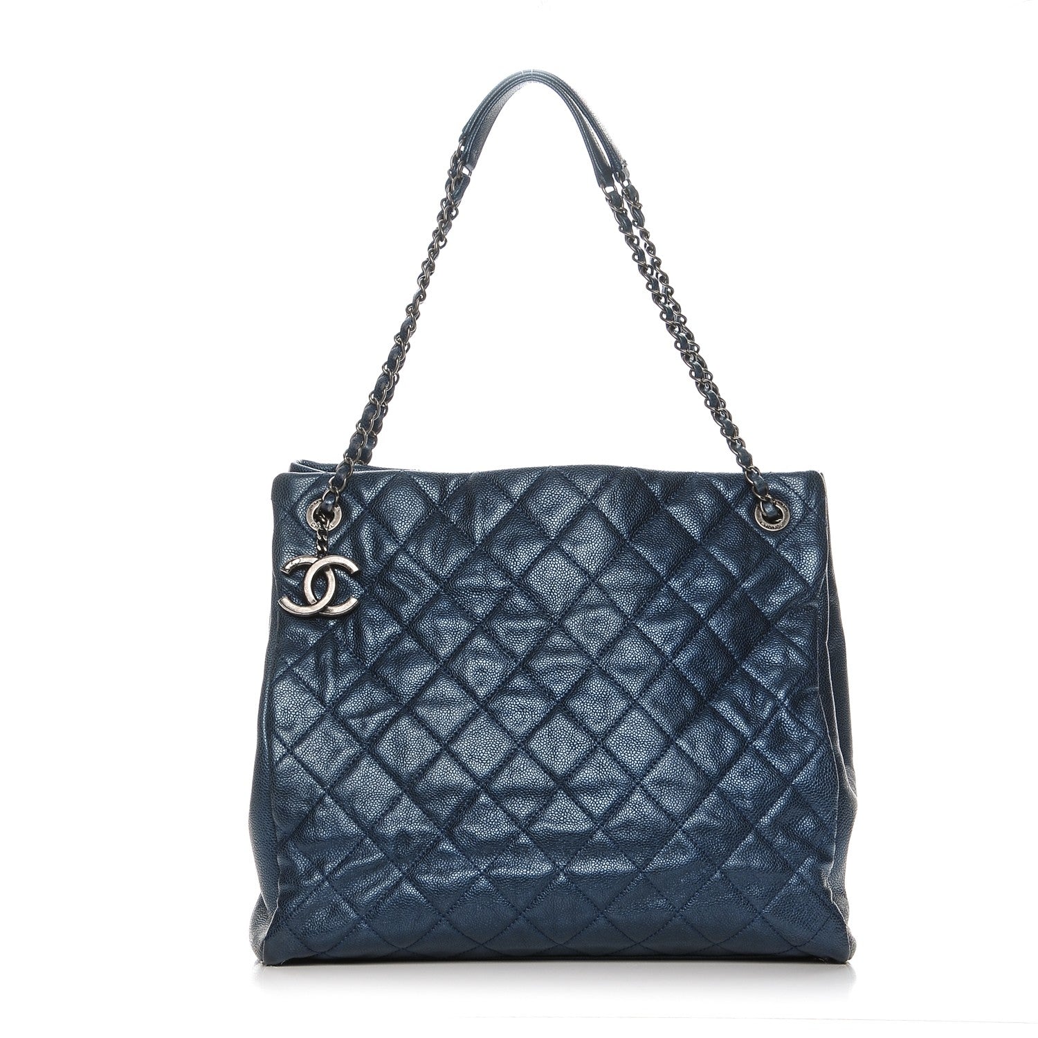 Chanel Iridescent Caviar Quilted Chic Tall Shopping Tote Navy 1 of 7