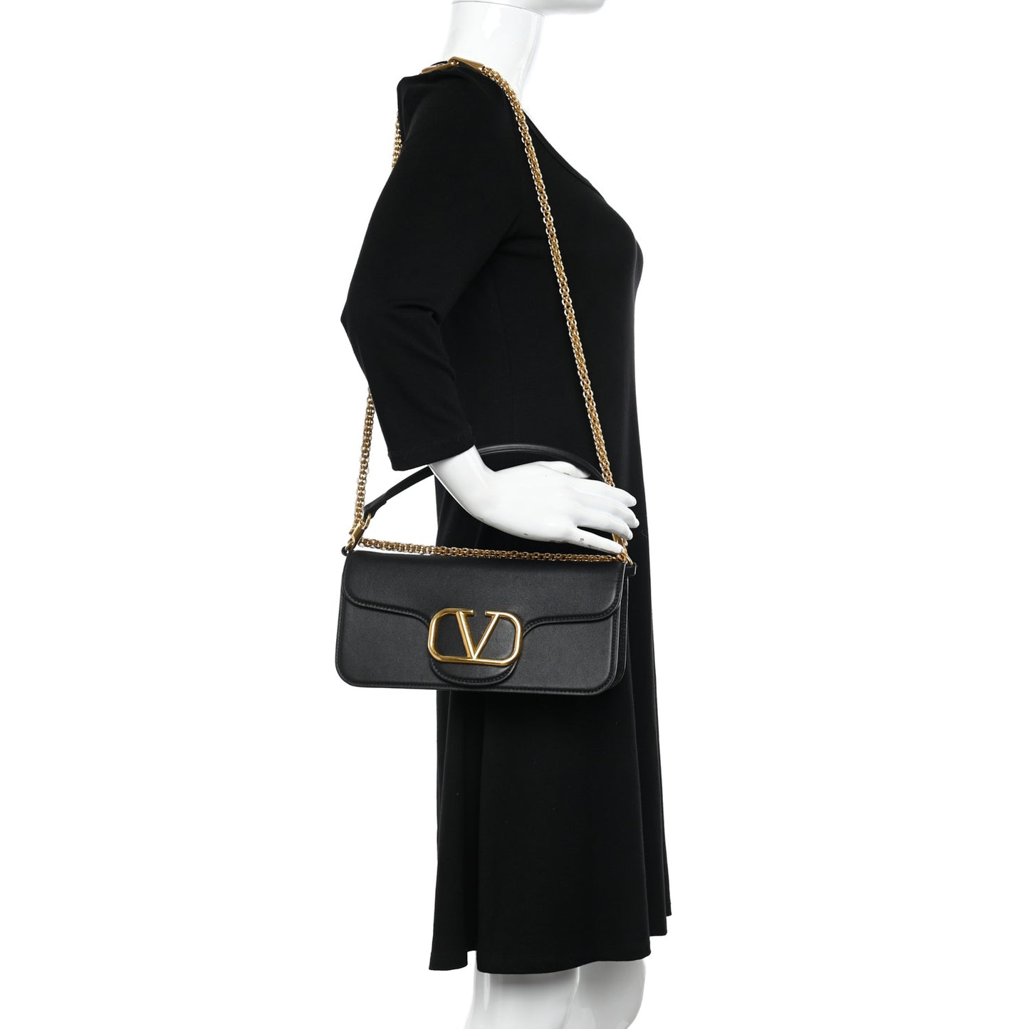 Calfskin Vlogo Loco Shoulder Bag Black